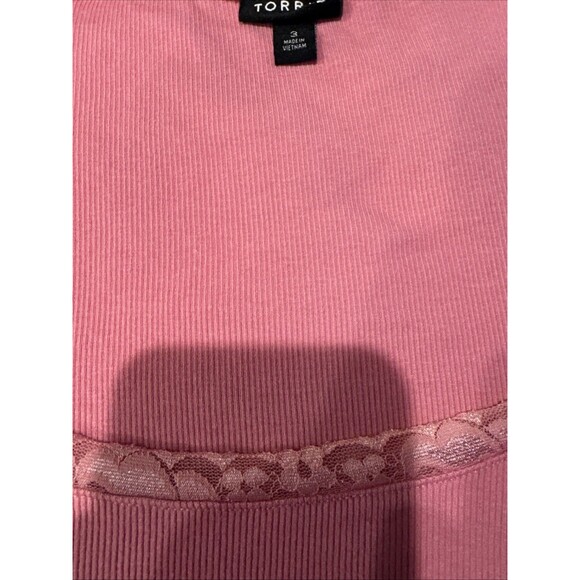 Torrid Lace Trim Tee Top Women’s 3X Cotton Modal Rib Scoop Neck Wild Rose Pink - Picture 5 of 9